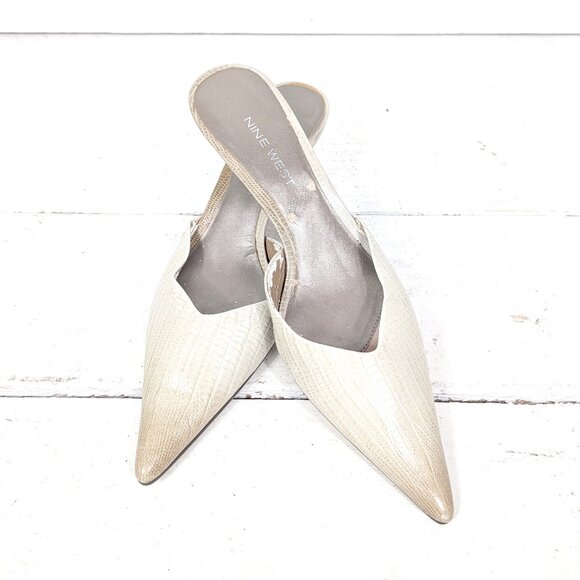 Vintage cream leather pointy toe kitten heel mules - Picture 1 of 10